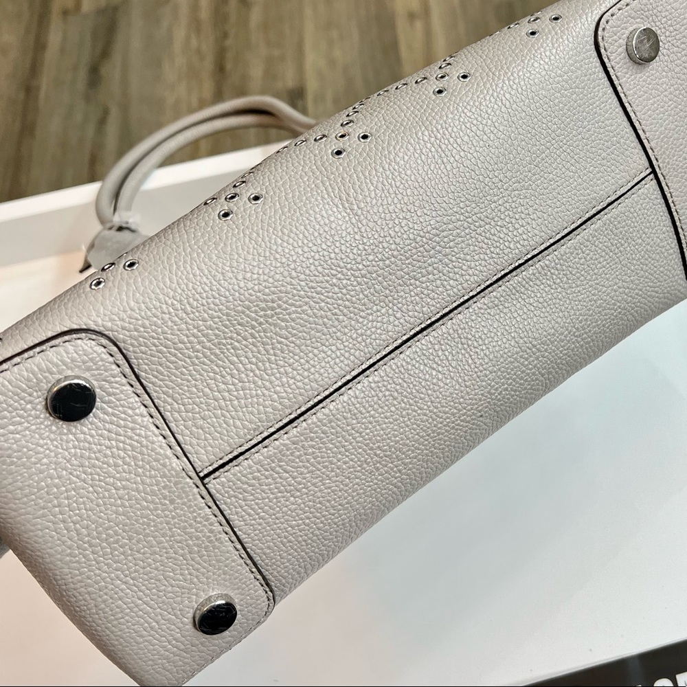 Grey Mercer Grommeted Pebbled Leather Tote Bag By Michael Kors - Picture 11 of 16